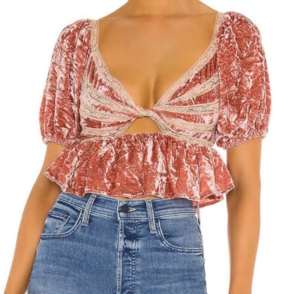 Free People Yours Truly Velvet Top in Mauve